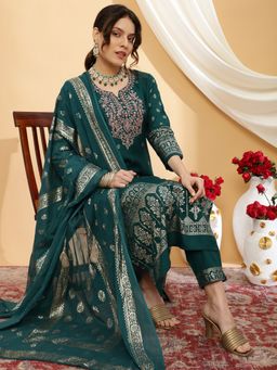 Rama's - Women Green Color Embroidery Printed Kurta Pant with Dupatta (Set of 3)