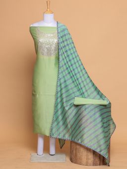 Zari Jaipur - Light Green Chanderi Fabric with Gota Patti (Set of 3)
