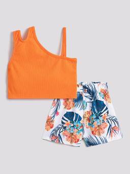 Hopscotch - Orange Cut-Out Top And Shorts