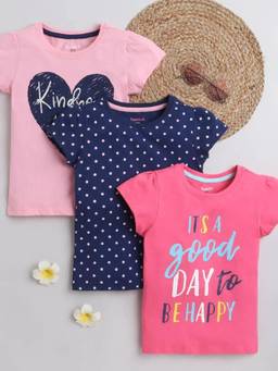 Hopscotch - Multi-Color Girls Multi Coloured All-Over Print T-Shirts (Pack of 3)