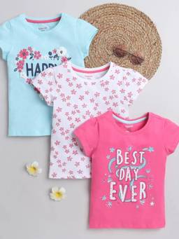 Hopscotch - Multi-Color Girls Multi Coloured All-Over Print T-Shirts (Pack of 3)