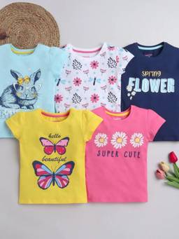 Hopscotch - Multi-Color Graphic Cotton T-Shirts (Pack of 5)