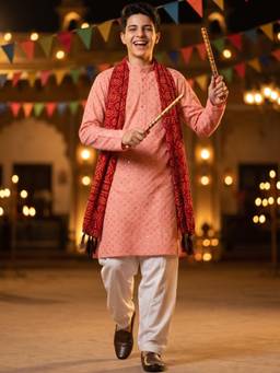 AJ Dezines - Peach Sequence Embroidery Cotton Blend Kurta With Pyjama & Dupatta