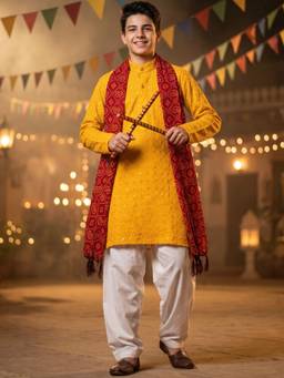 AJ Dezines - Yellow Sequence Embroidery Cotton Blend Kurta With Pyjama & Dupatta
