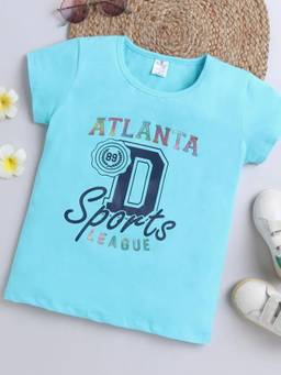 Hopscotch - Aqua Varsity Letter Cotton T-Shirt