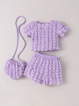 Hopscotch - Purple Textured Top And Short With Bag