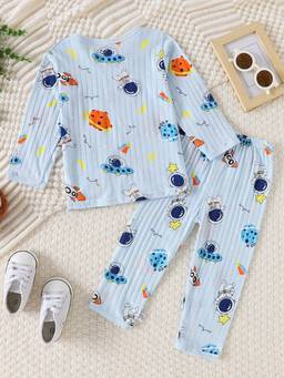 Hopscotch - Blue Pure Cotton Astronaut Sleepwear T-Shirt With Pyjama