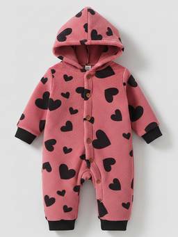 Hopscotch - Pink Textured Heart Hooded Bodysuit