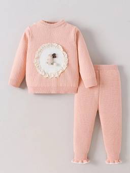 Hopscotch - Pink Bunny Applique Sweater And Joggers