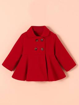 Hopscotch - Red Flared Collared A-Line Long Coat