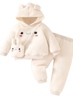 Hopscotch - Beige Bunny Hooded Sweatshirt And Joggers With Bag
