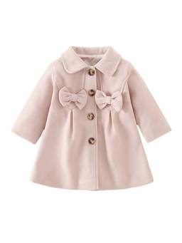 Hopscotch - Beige Bow Applique Long Coat