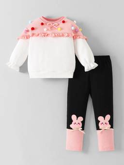 Hopscotch - Multi-Color Pom Embellished Sweatshirt And Leggings