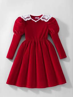 Hopscotch - Red Lace Embellished Casual Dress