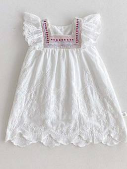 Hopscotch - White Floral Embroidered Pure Cotton Casual Dress