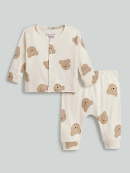 Hopscotch - Beige Cotton Bear-Ly Comfy Jabla With Pyjama