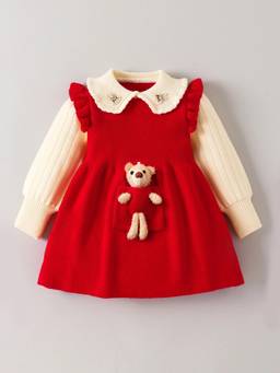 Hopscotch - Red Teddy Bear Peter Pan Collar Dress