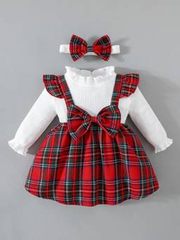 Hopscotch - Red Plaid Bow Applique Dress