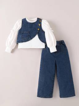 Hopscotch - White Bow Applique Top With Jeans & Cami