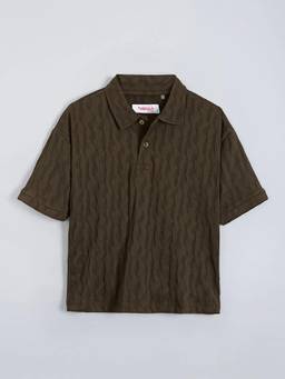 Hopscotch - Brown Soft Textured Relaxed Polo T-Shirt