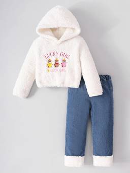 Hopscotch - White Bear Embroidered Hoodie With Jeans