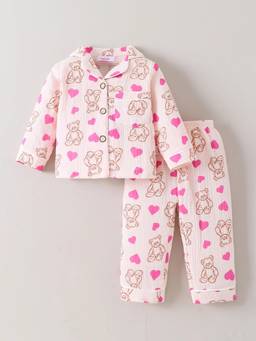 Hopscotch - Pink Piping Teddy Shirt With Pyjama