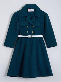 Hopscotch - Teal Textured Shirt Dress With Belt