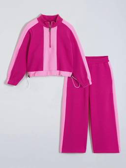 Hopscotch - Pink Colourblock High Neck Co-Ord Set