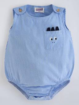 Hopscotch - Blue Sleeveless Gingham Onesie With Playful Pocket