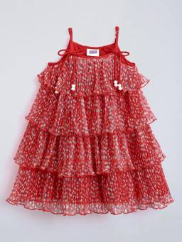Hopscotch - Red Spaghetti Ruffle Tiered Dress