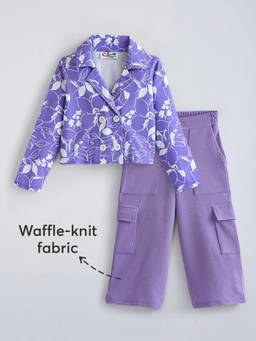 Hopscotch - Purple Floral Collared T-Shirt And Pant