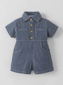Hopscotch - Navy Blue Striped Collared Bodysuit