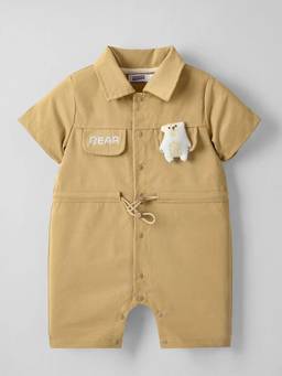 Hopscotch - Brown Bear Applique Toggled Romper