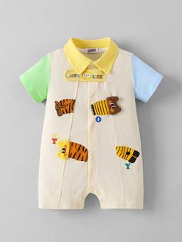 Hopscotch - Multi-Color Tiger Applique Colorblock Romper