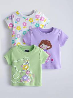 Hopscotch - Multi-Color Floral Graphic Cotton T-Shirts (Pack of 3)