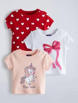 Hopscotch - Multi-Color Unicorn Graphic Cotton T-Shirts (Pack of 3)