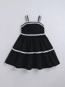 Hopscotch - Black Strappy Rick Rack Lace Trim Cotton Dress