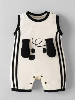 Hopscotch - Beige Puppy Applique Romper
