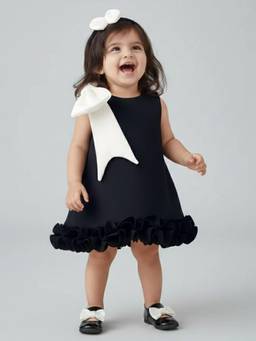 Hopscotch - Black Oversized Bow A-Line Party Dress With Headband