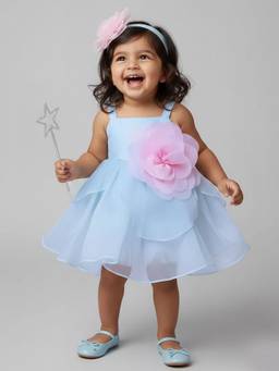 Hopscotch - Blue Floral Applique Party Dress