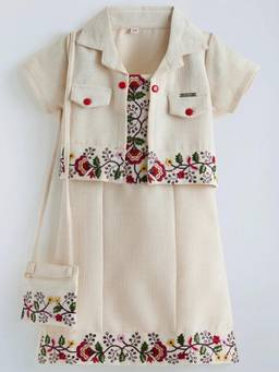 Hopscotch - Beige Floral Embroidered Casual Co-Ord Set