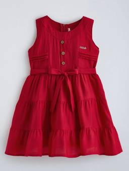 Hopscotch - Red Tiered Cotton Casual Dress