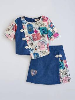 Hopscotch - Blue All Over Print Top With Skirt
