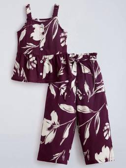 Hopscotch - Burgundy Bow Applique Floral Co-Ord Set