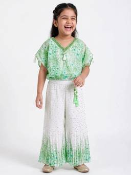 Hopscotch - Green Sequinned Top And Textured Pant