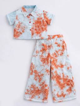 Hopscotch - Blue Tie And Dye Lace Collared Co-Ord Set