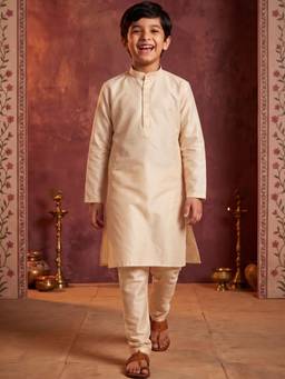 AJ Dezines - Cream Solid Silk Blend Kurta And Pyjama