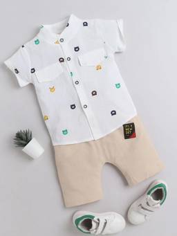 Hopscotch - White Boys White All-Over Print Shirt And Shorts