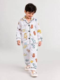 Hopscotch - Beige Sleepy Kitty Dreams Shirt With Pyjama