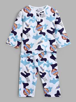 Hopscotch - White All-Over Print Sleepwear T-Shirt With Pyjama